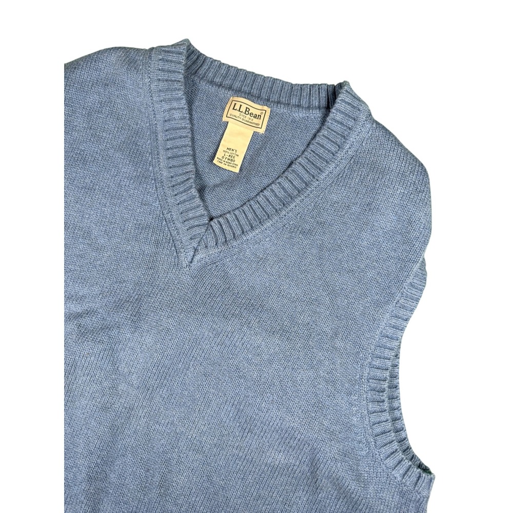 LL Bean Mens Vest Blue 100% Cotton Sleeveless Sweater Vest Layering L-REG
